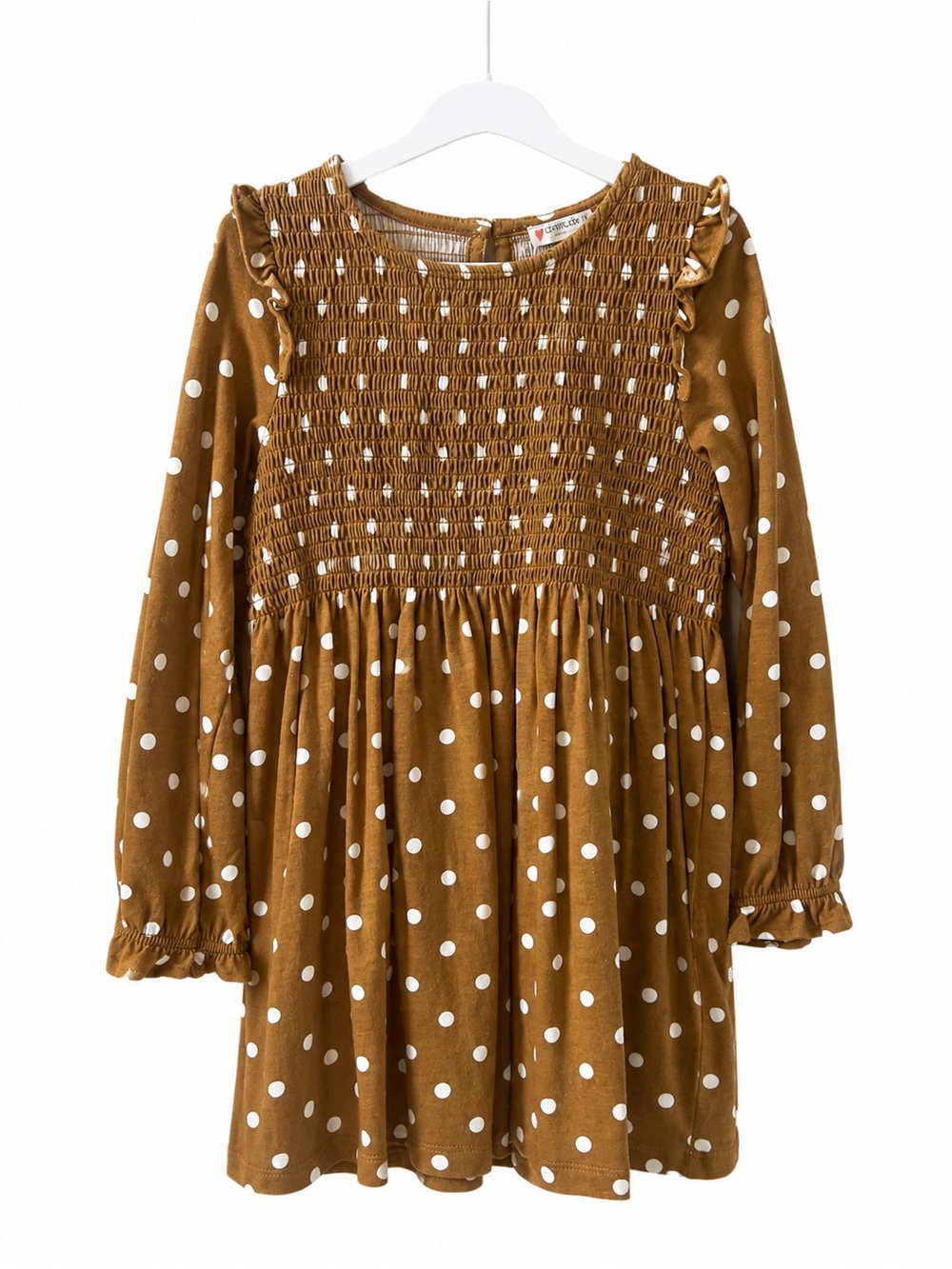 Crewcuts Polka Dot Smocked Long-Sleeve Dress 100% Cotton